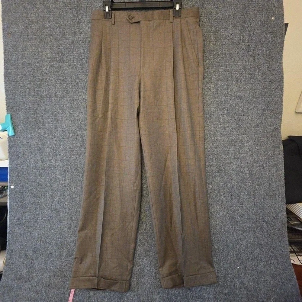 Pronto Uomo Suit Mens 40 34x29 Brown Wool Check 2 Piece Jacket Pants Formal
